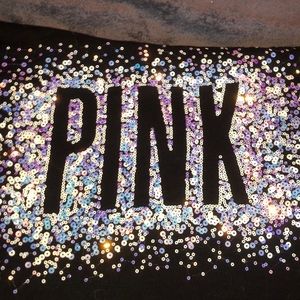 PINK black sequin v neck tee